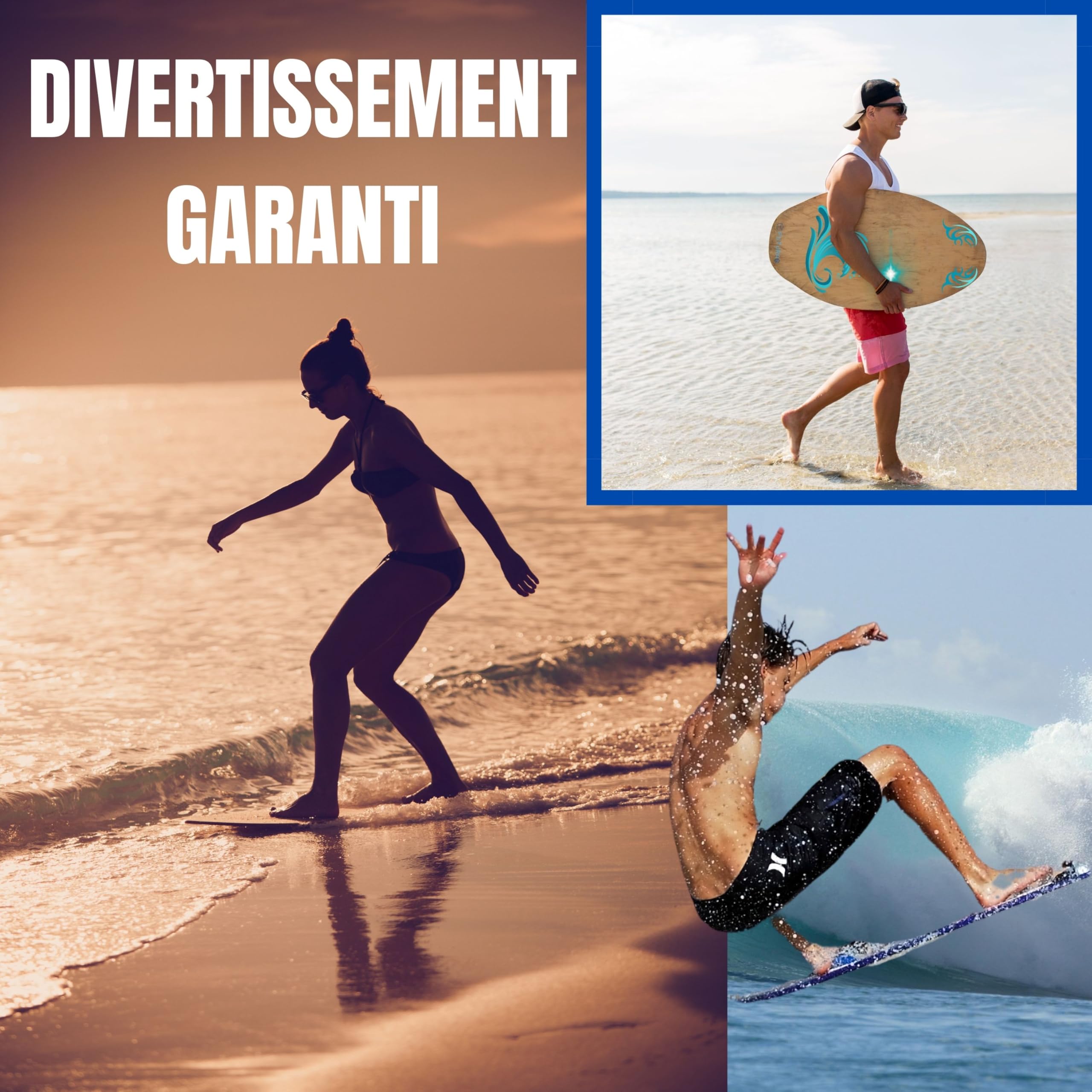 Skimboard en Bois pour Adultes débutants, Planche de Sport Nautique légère et antidérapante pour Glisse sur Sable et Petites Vagues