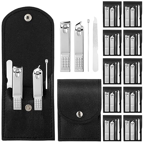 Juego de 12 juegos de manicura, cortaúñas, kit de pedicura de acero inoxidable, juego de pedicura profesional, kits de aseo con herramientas para el