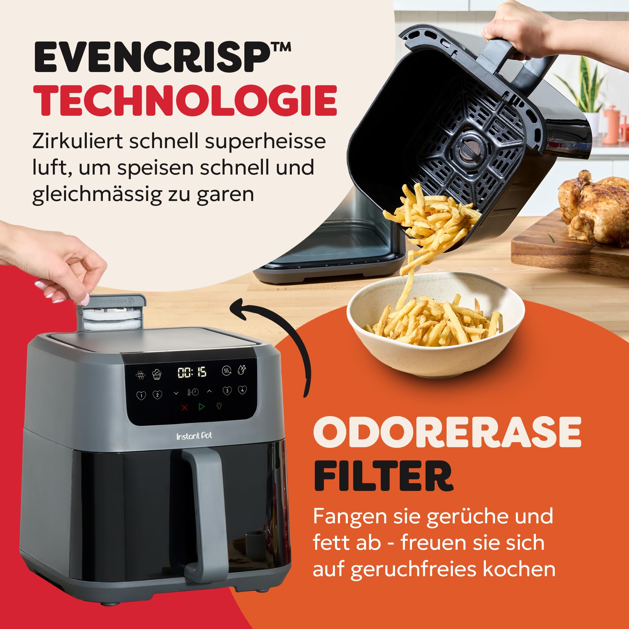 Instant Pot Vortex Compact Truffle frytkownica na gorące powietrze kosz o pojemności 5 l, rozmiar rodzinny, 4 w 1 smażenie na gorącym powietrzu, suszenie, pieczenie, podgrzewanie