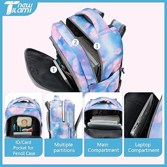 NEW TILAMI Rolling Backpack with Wheels for Girls Boys 18 Inch Kids Laptop Backpack School Travel