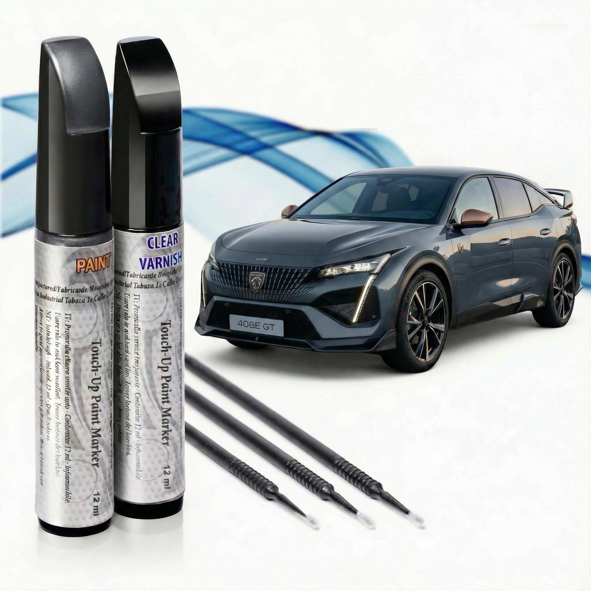 Reparador de Arañazos para Coche, Lápiz de Retoque para Automóvil, Bolígrafo Reparaarañazos, Rotulador de Reparación, 2 Piezas de Pintura de Retoque Peugeot con Base + Laca. (EVL GRIS PLATINIUM) — view 7