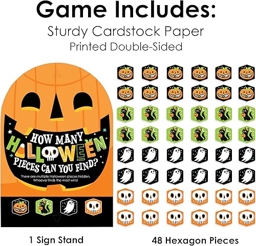 Miniatura 5 de Big Dot of Happiness Jack-O'-Lantern Halloween - Caza del tesoro para fiestas de Halloween para niños, 1 soporte y 48 piezas de juego, juego de