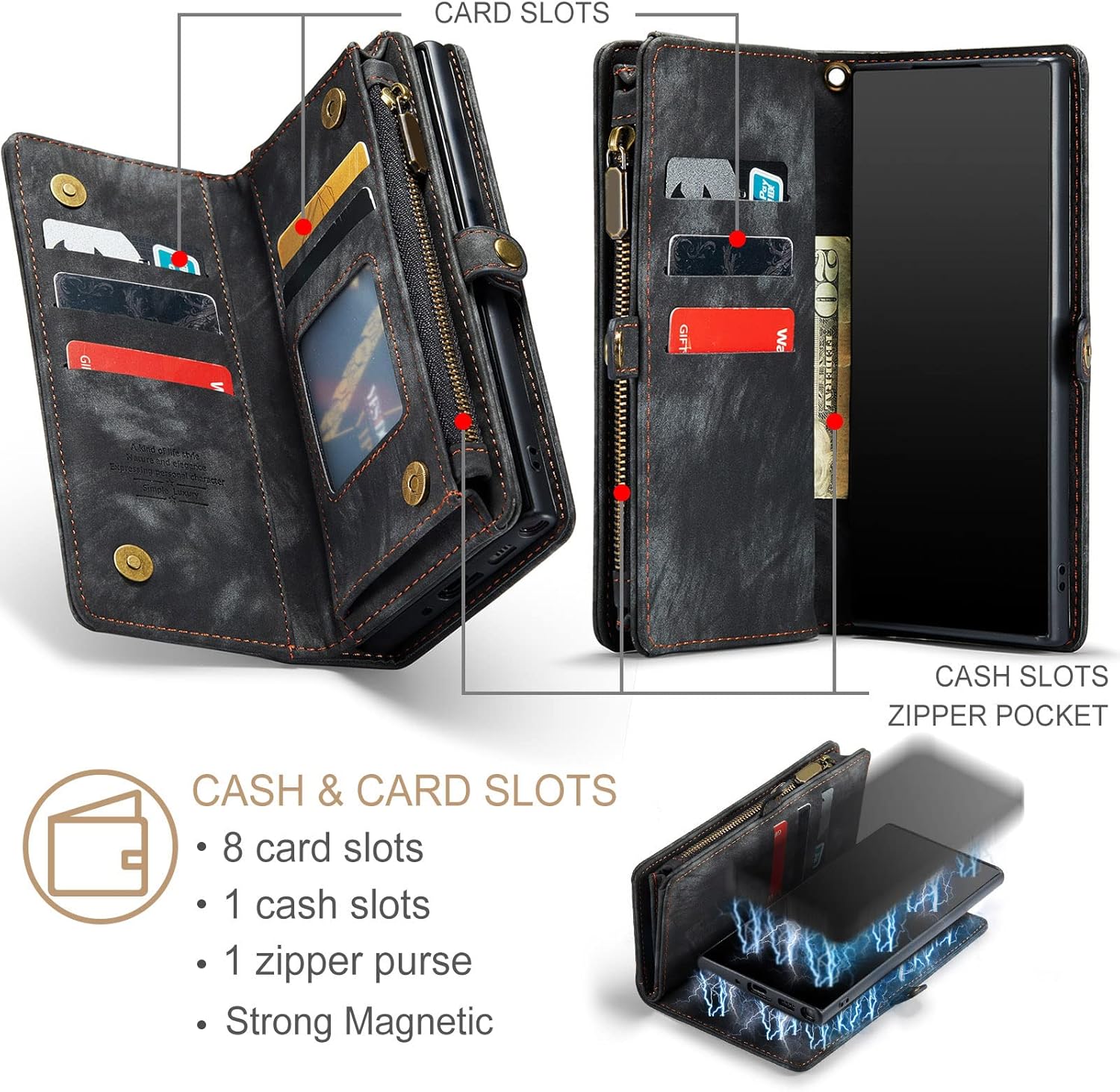 Asuwish Phone Case for Samsung Galaxy Note 10 Glaxay Note10 5G Zipper Wallet Detachable Cover with Tempered Glass Screen Protector and Flip Card Holder Cell Gaxaly Notes 10s Ten Not S10 Women Black