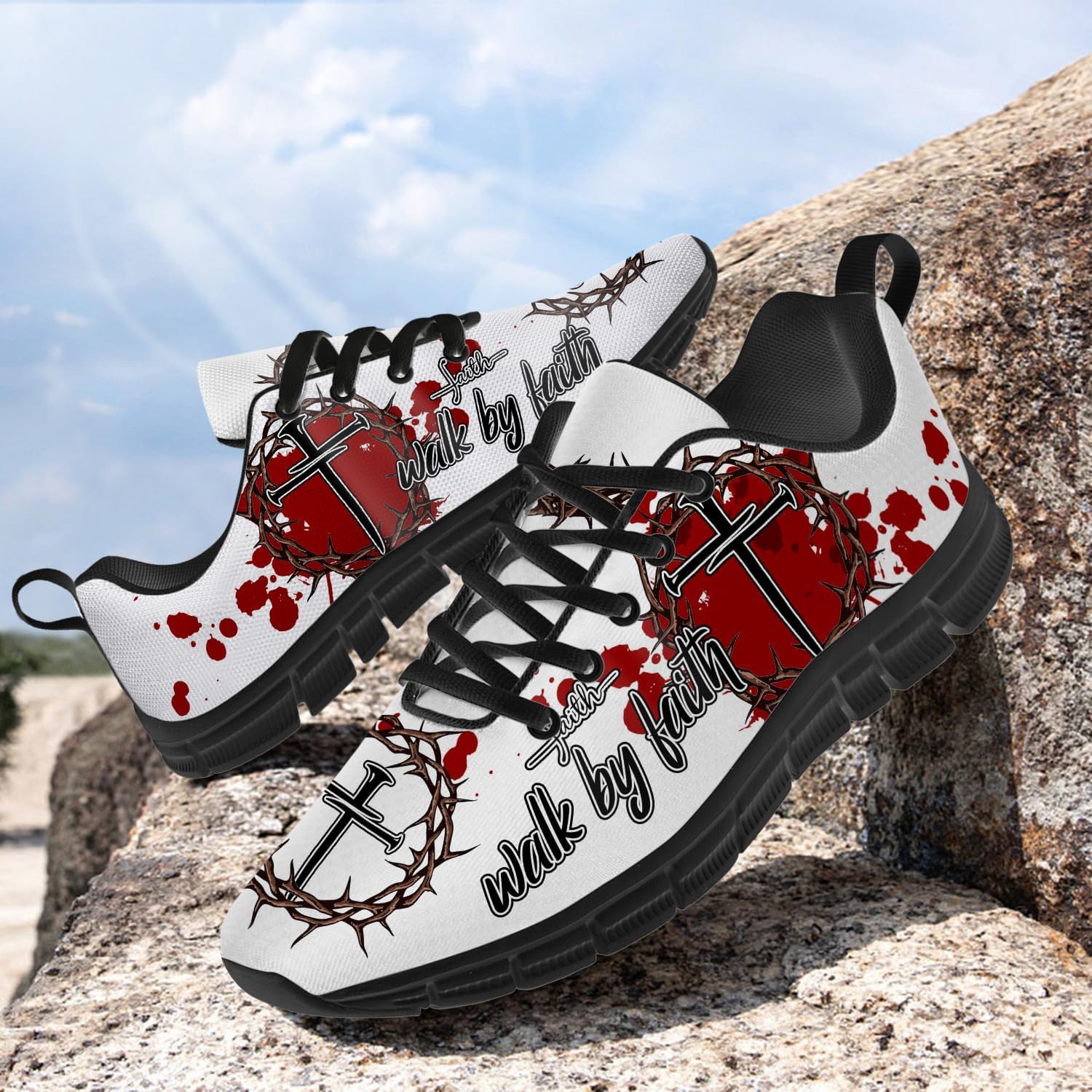 Women's Men's Faith Over Fear Running Shoes Black Walking Sneakers Tennis Shoes Gifts for Women Men