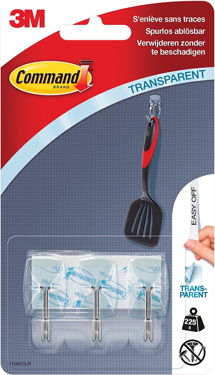 Command 17067CLR Mini Plastic Hooks 230 g Pack of 3 + 4 Strips Transparent, Medium