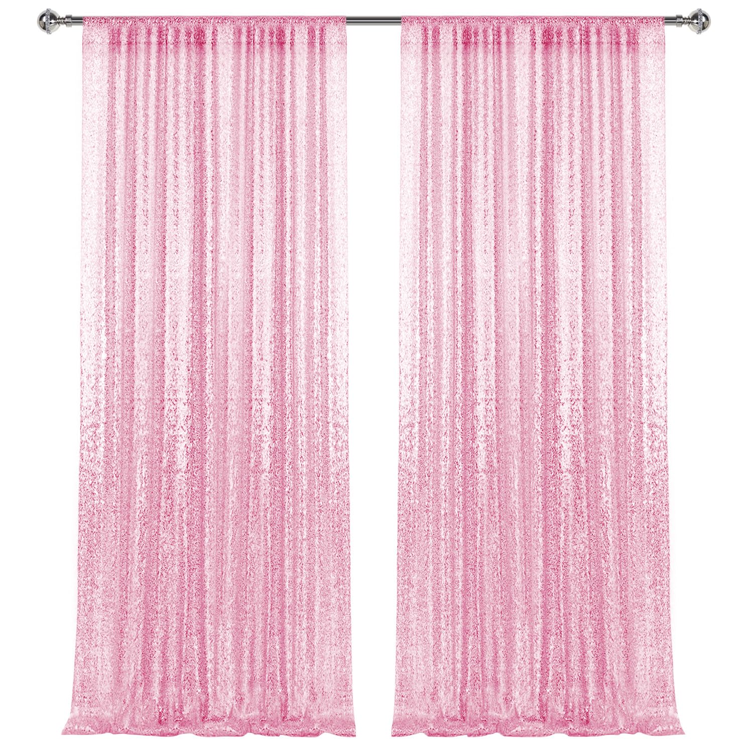 2×8FT-2PCS Pink Sequin Backdrop Curtains Panels, Photography Backdrop Glitter Curtains Fabric Background for Christmas Wedding Party Decor