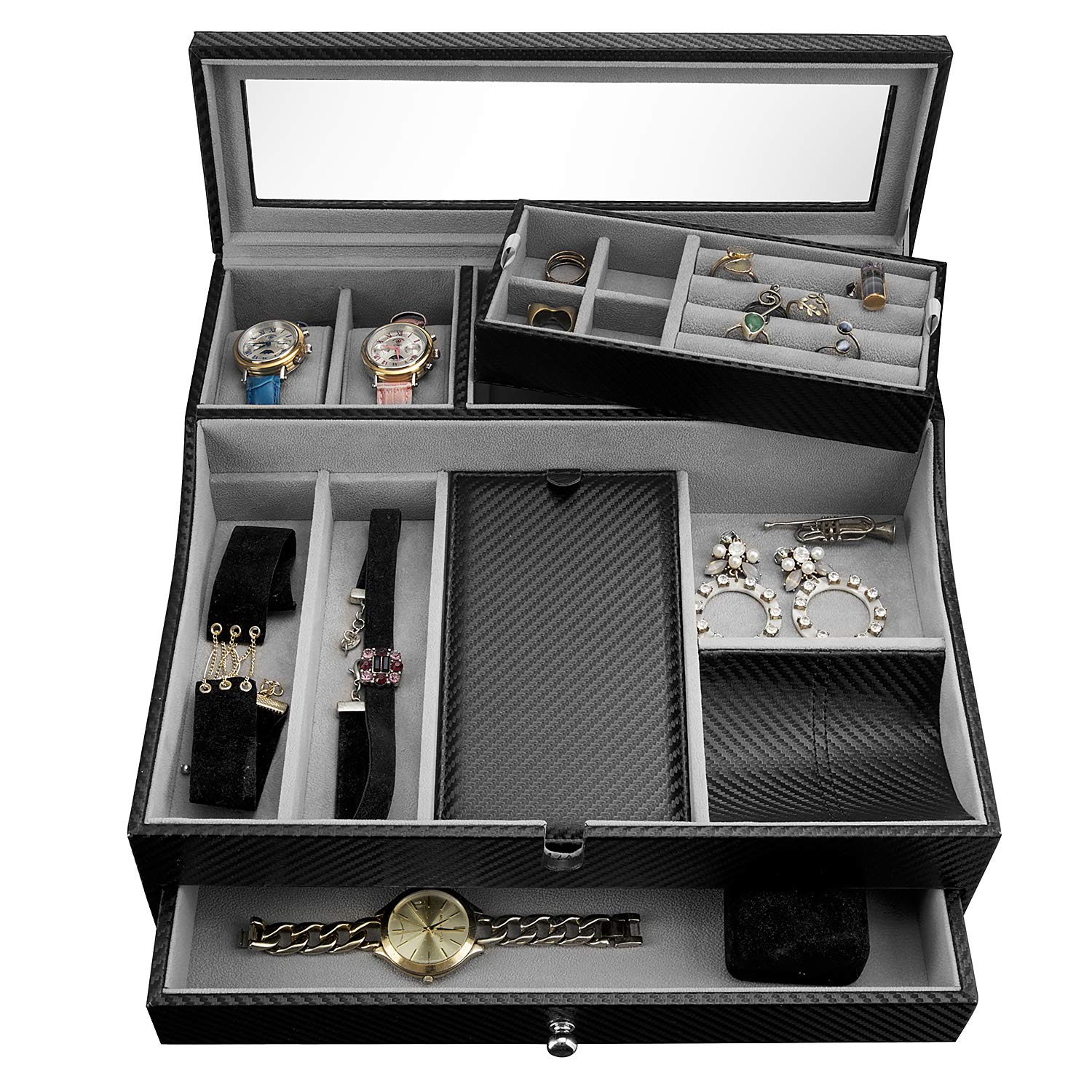 HAUTEROW Dresser Valet Tray for Men Sleek Organizer Box for Phone, Watches, Sunglasses, Jewelry, Wallet, Rings, Necklace