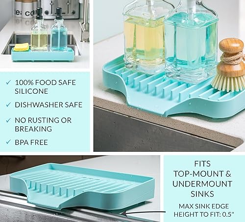 Miniatura 6 de Bandeja de fregadero de silicona, bandeja autodrenante extra grande para botellas de jabón, soporte de esponja de secado rápido para fregadero de