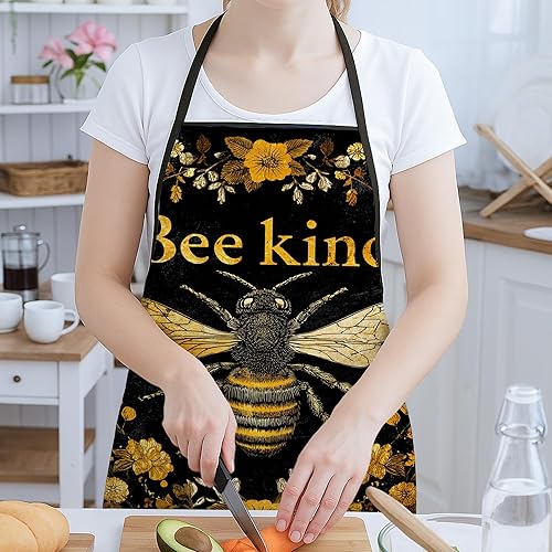 Miniatura 2 de Bee Kind - Delantal para cocinar, diseño botánico vintage de abeja de miel, delantal lavable con estampado floral para jardinería