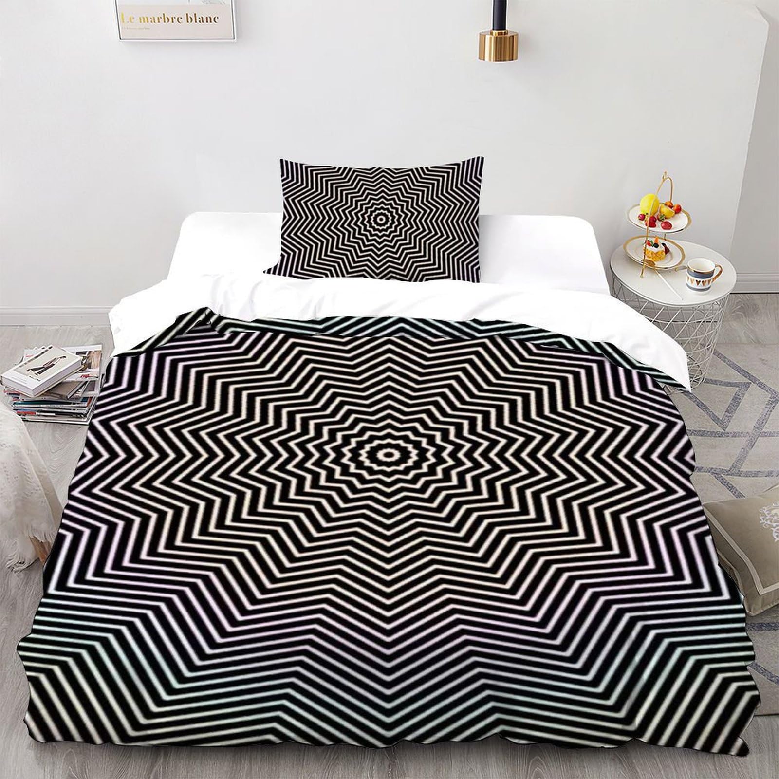 Housse de couette single noir imprimé 3D avec taies d'oreiller