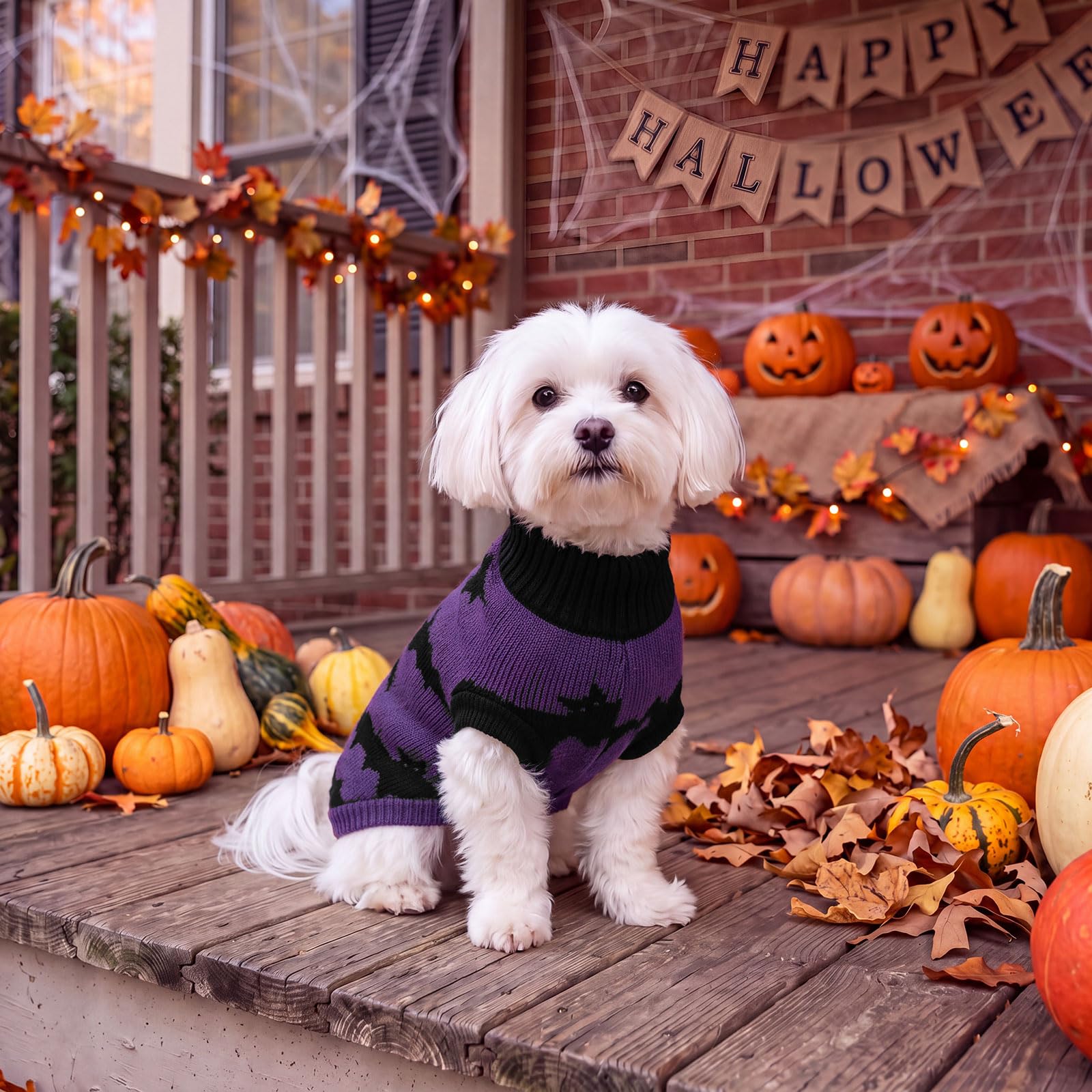 Lot de 4 pulls pour chien Halloween citrouille avec trou pour | Ensemble de vêtements d'hiver doux et extensibles pour chihuahua, yorkshire, petites races, vêtements d'hiver chauds avec