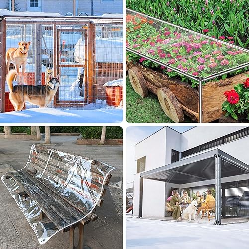 Miniatura 6 de Lonas transparentes de 8 x 10 pies, resistentes al agua con borde reforzado, 14 mil de grosor, transparente, resistente al desgarro, resistente al