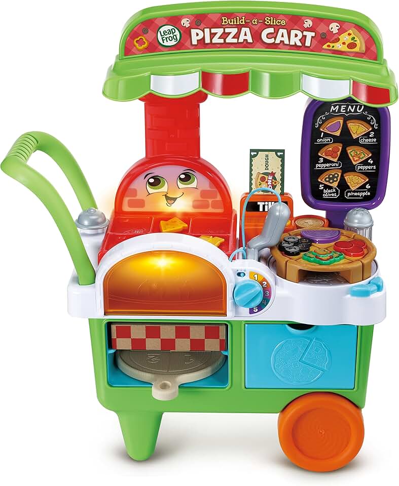 Build-a-Slice Pizza Cart, Pretend Food Toddler Toy, 30+ Play