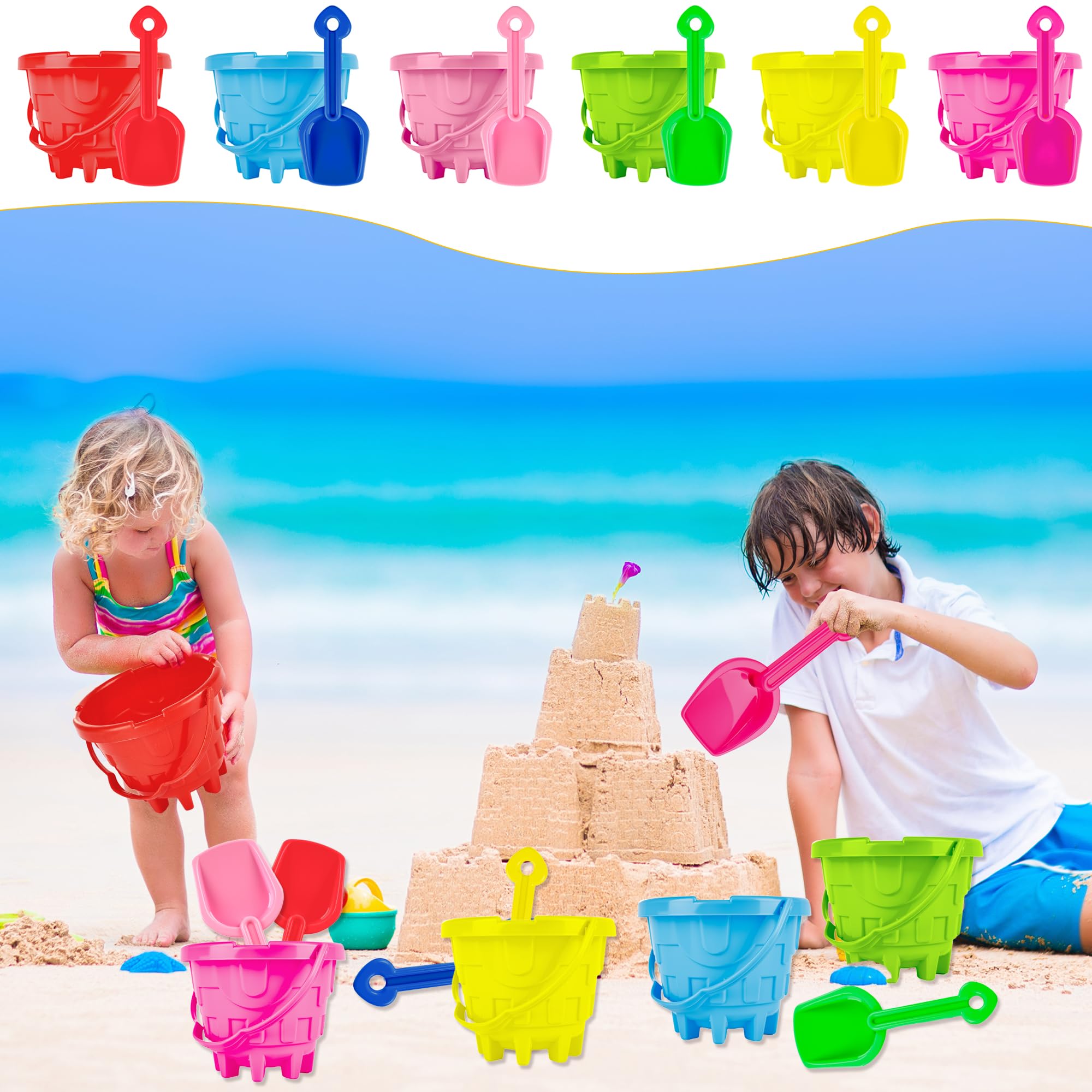 36 Stück 12,7 cm Sand-Strandeimer mit Strandschaufeln für Kinder, Kunststoff, Sandeimer, Set, Strandspielzeug für Sommer, Strand, Pool, Party, Gastgeschenk, Wasserspiel