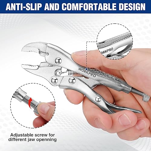 Miniatura 5 de WORKPRO Locking Pliers, 4-inch Curved Jaw Vice Grips pliers, Chromium-Vanadium Steel Locking Pliers with Wire Cutter, Locking Adjustable Vise Grips