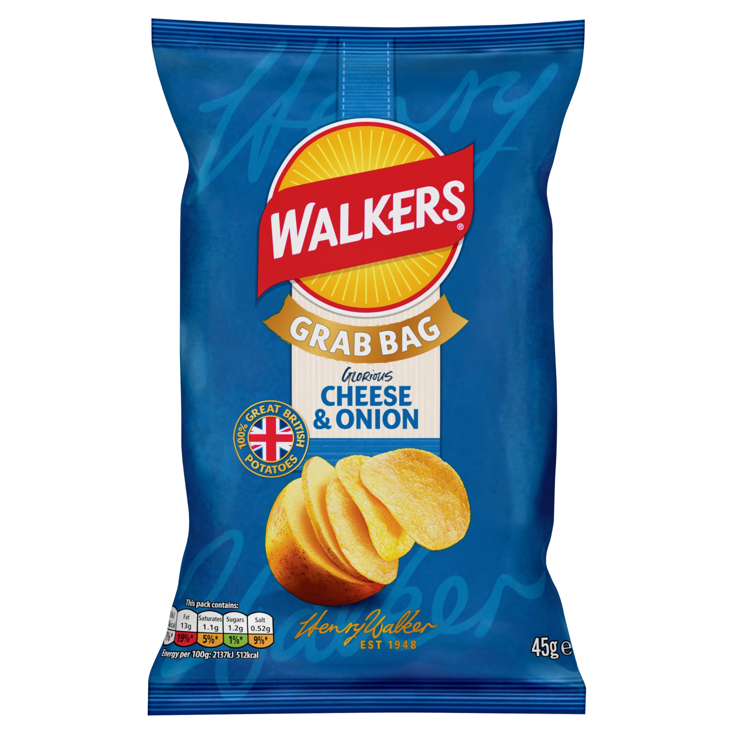Walkers Cheese & Onion Crisps Grab Bags - 32X45g