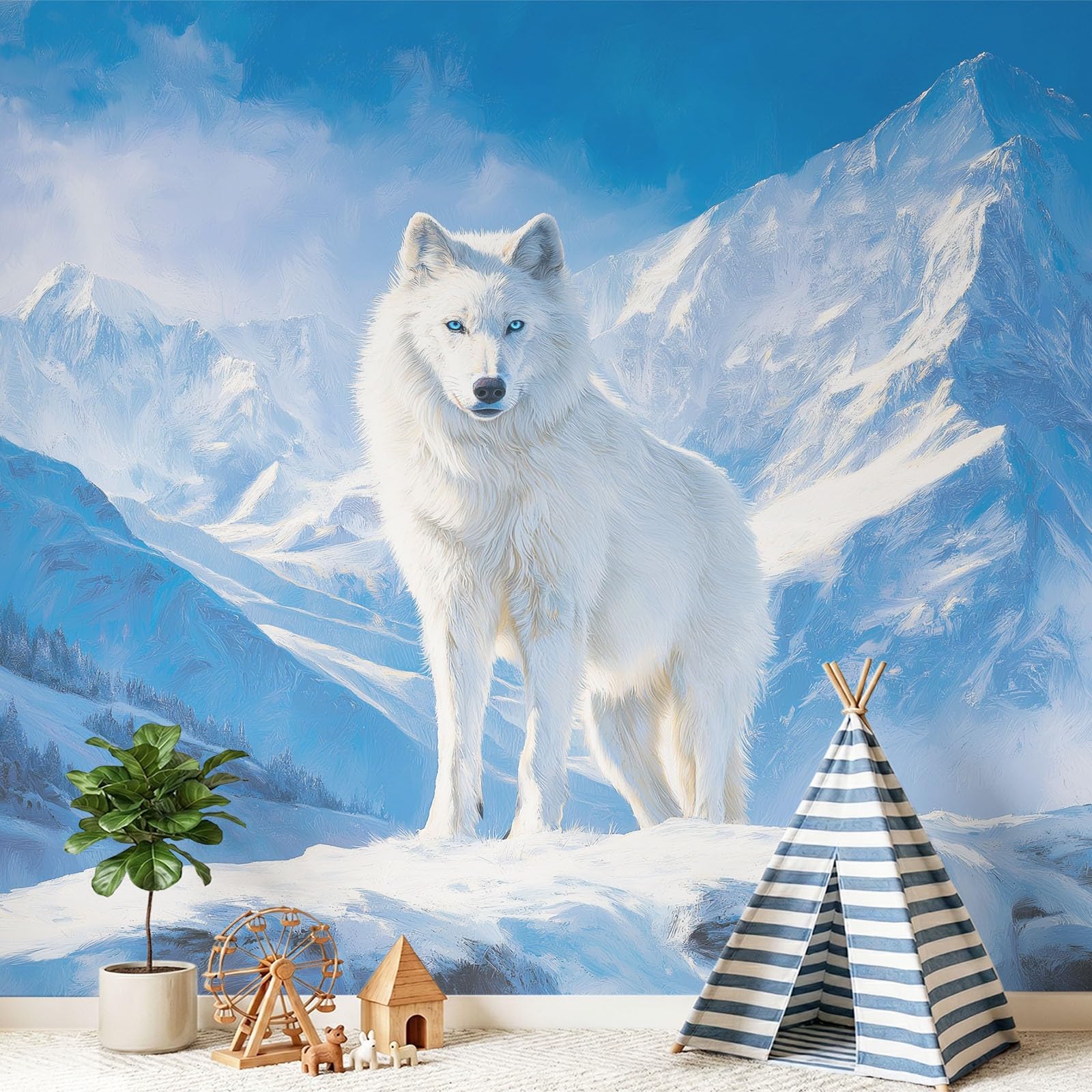 Kinowa, natura, motyw zwierzęcy, wilk, Snow Berg, fototapeta, dekoracja ścienna, tapeta z motywem, 300 x 210 cm, dekoracja ścienna, tapeta ze wzorem do salonu, sypialni