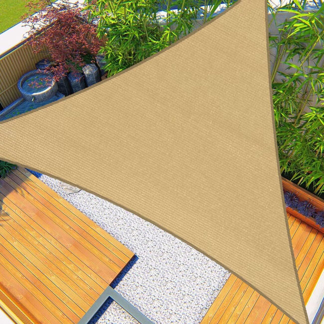 ChasingMoon Sun Shade Sail Triangle 5' x 9' x 10' Sand UV Block Outdoor Sunshade 185GSM for Patio Backyard Lawn Outdoor Activities(We Make Custom Size
