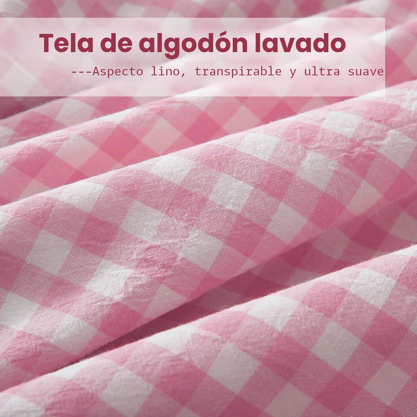 Paquete de 2 Fundas de Almohada Europeas con Volantes a Cuadros Rosa de 26 x 26 Pulgadas, algodón Lavado a Cuadros Rosa y Blanco, Fundas de Almohada para Cama/sofá (26 x 26 Pulgadas | 100% algodón lavado, fundas de almohada decorativas a cuadros con volan