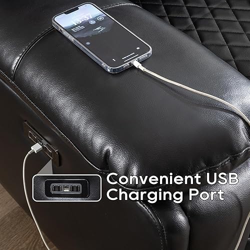 Miniatura 7 de Juego de 2 sofás reclinables eléctricos con altavoces bajos para sala de estar, sofá reclinable eléctrico de 3 plazas de piel sintética con cargador