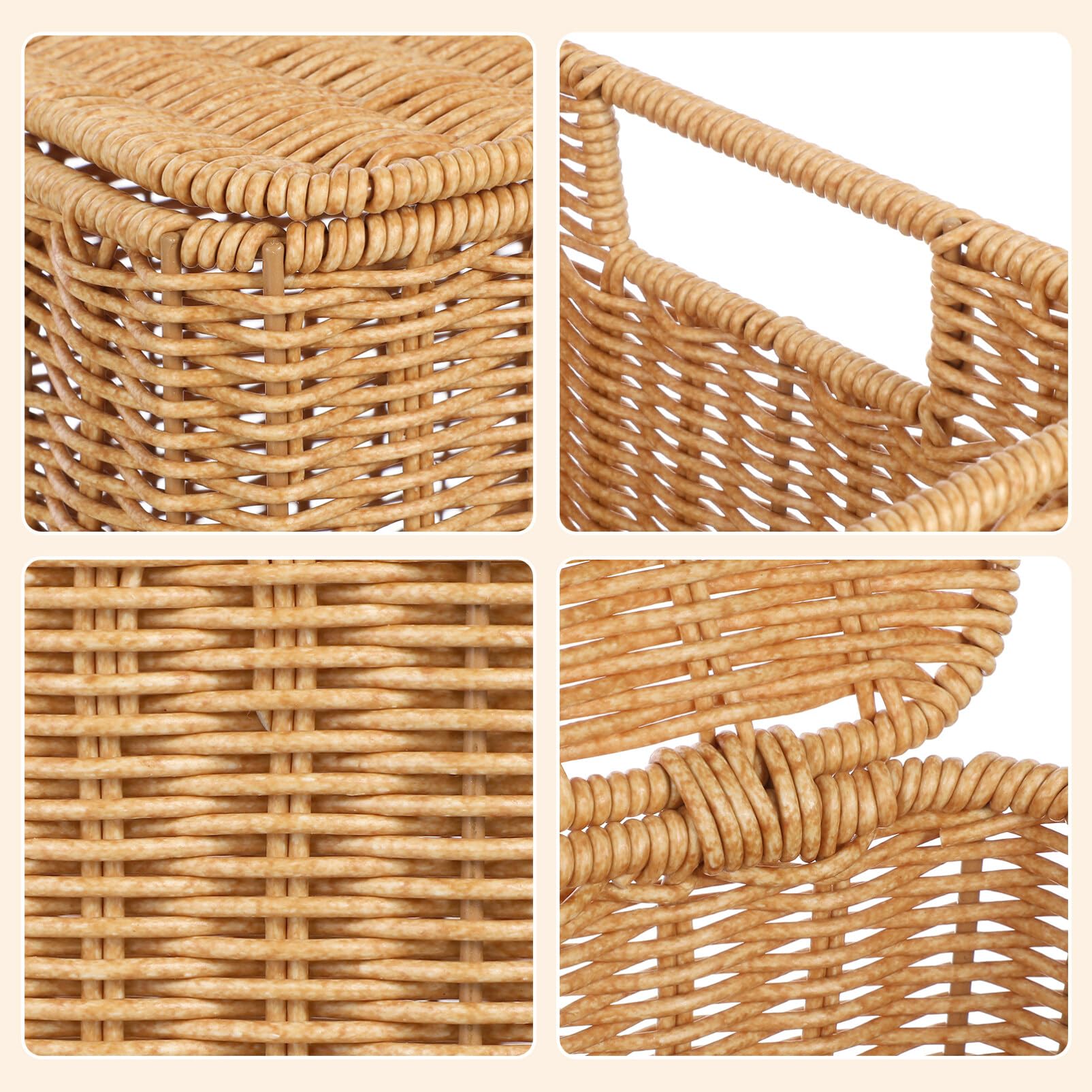 Luxshiny Caja de Almacenamiento Tejida Marrón con Tapa, Cubo de Pp E Hierro | Grande Capacidad, Diseño de Textura Trenzada, Fácil de Limpiar y Acabado Bien Hecho