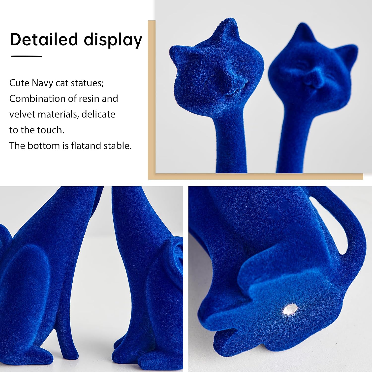 Octdays 猫像 テーブルデコレーション - ネイビーブルー 笑顔の猫 カップルの置物 本棚の装飾、モダンな動物の彫刻の装飾 リ