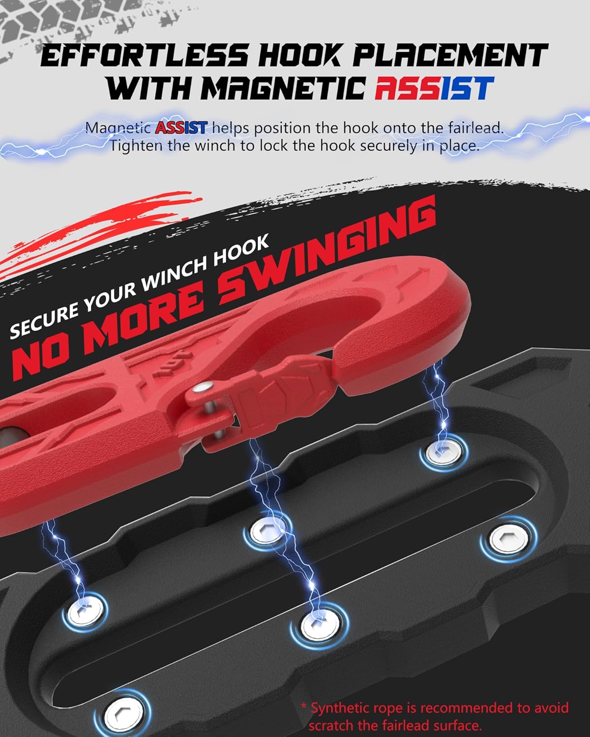 Towing Winch Fairleads with Tow Hook, Upgrade Al Hawse Fairlead with G80 Heavy Duty Forged Steel Winch Hook for Electric Winch, 33000lb Break Strength, for Synthetic Rope Recorvery, BlackRed