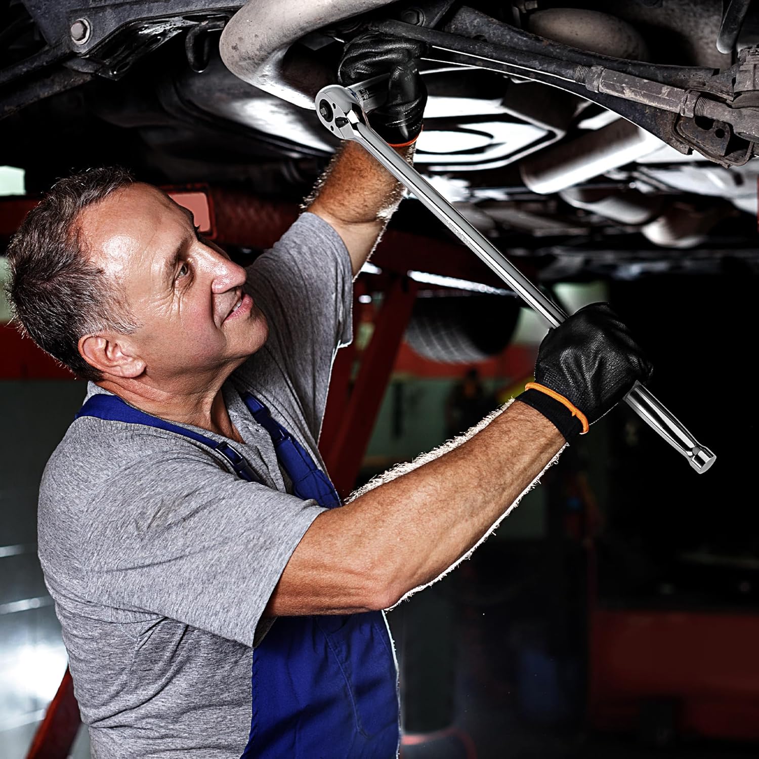 DURATECH Extra Long Handle 1/2-Inch Drive Ratchet, 90-Tooth Quick-release Ratchet Wrench with 20" Extra Long Handle, Teardrop Ratcheting, Reversible, Chrome Alloy Made, CR-MO Head,Full Polished