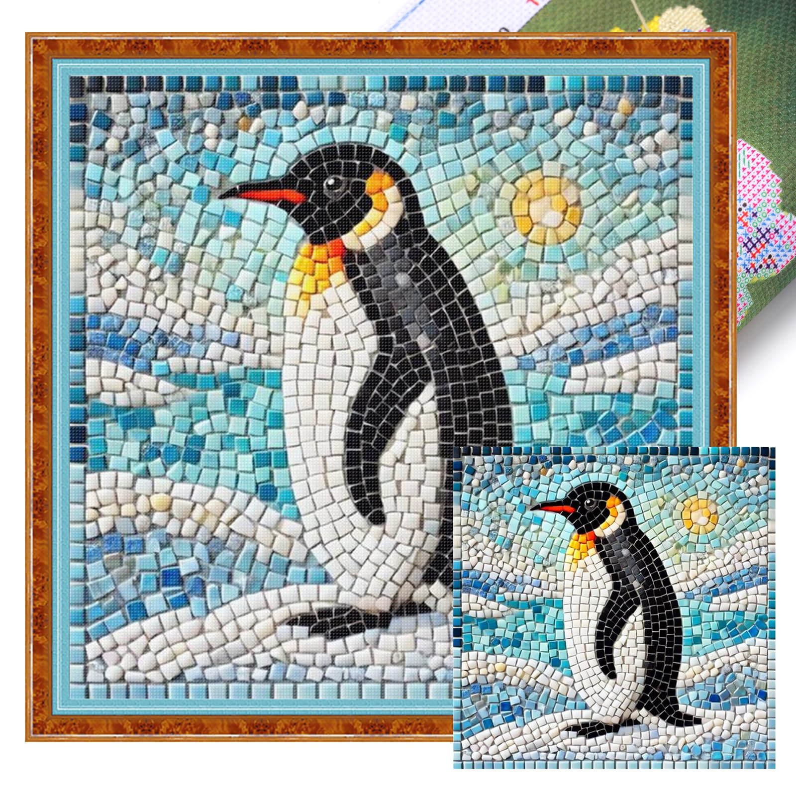Poetrydraw Penguin Full 11Ct Diy Stamped Cross Stitch Kits For Beginners Adults Home Decor Cross Stitch Art And Crafts Kits 15.6X15.6in (Penguin)