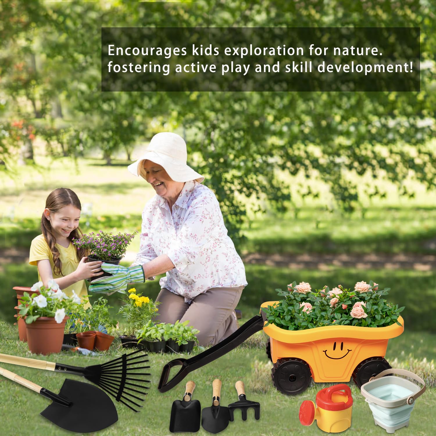 Set di carriole da giardinaggio per bambini, pala e rastrello per scavare, attrezzi e attrezzature da giardino, giocattoli estivi Sand Paracx