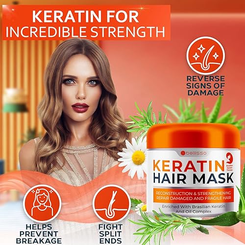 Miniatura 8 de Bellisso Moroccan Argan Oil Mascarilla para el cabello - Tratamiento hidratante profundo acondicionador para cabello seco dañado - Producto