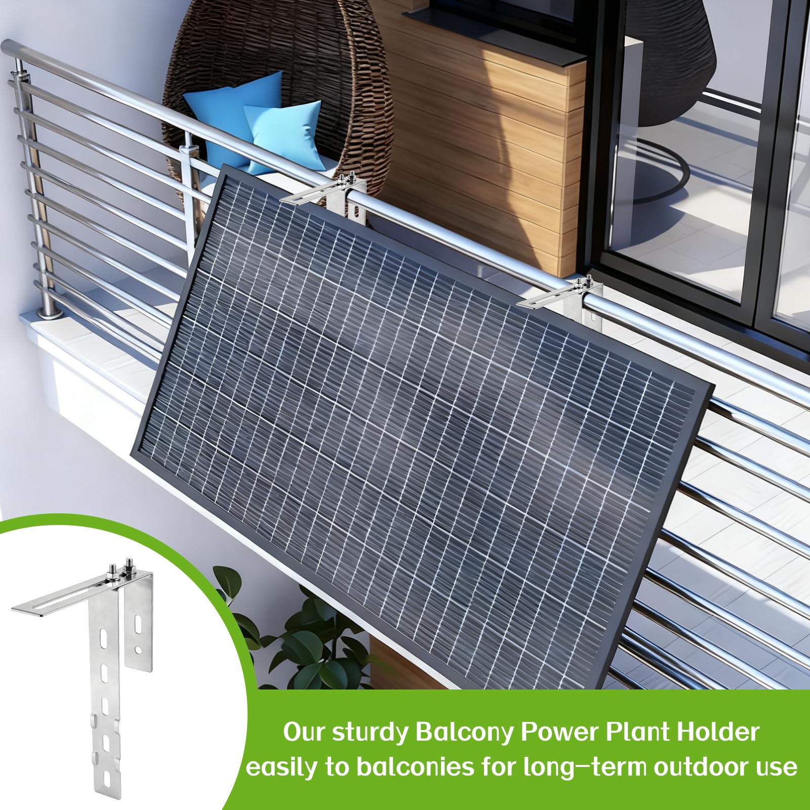 2x Crochets de fixation pour panneaux solaires, Support de balcon réglable 6–18 cm en acier inoxydable 304 Support avec vis pour balcon photovoltaïque, garde-corps carrés/ronds (sans perçage)