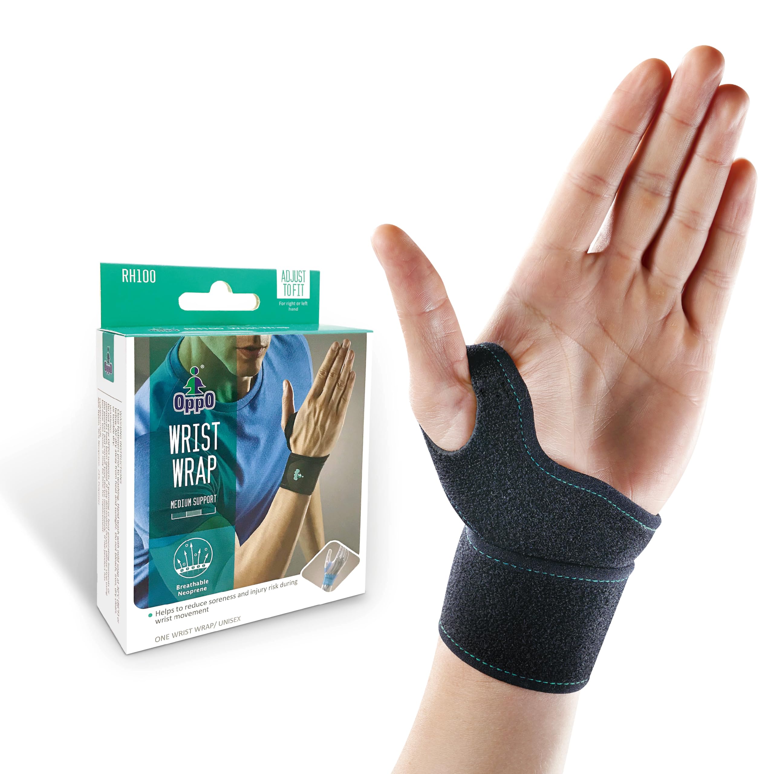 RH100 Wrist Brace for Carpal Tunnel, Arthritis, and Tendonitis - Breathable & Adjustable for both Hands Pain Relief (Black, One Size, 1 Pack)