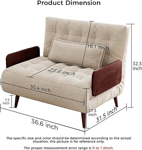 Miniatura 17 de JASIWAY Silla convertible para adultos, silla futón convertible 3 en 1 de lino con almohada, sofá cama individual plegable, cama de invitados para