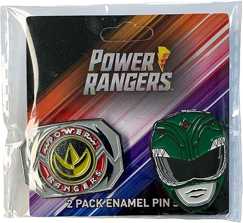 Miniatura 5 de Power Rangers Green Ranger - Máscara y emblema Tommy con licencia oficial de 2 pines esmaltados, color verde, blanco