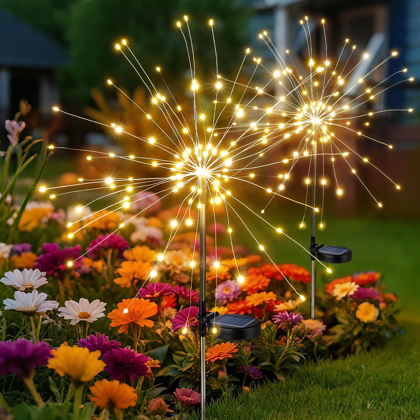 Stripsun Outdoor Solar Lights - 2 Pack Firework Fairy Lights (300 LED Total, 150 LED Each) with 8 Lighting Modes, Solar-Powered Garden Decor for Yard, Pathway, Flowerbed, Planter, Balcony & Patio