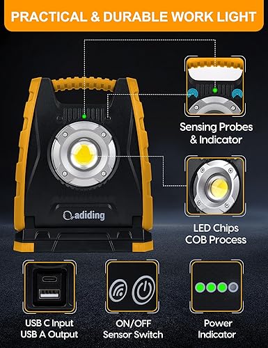 Miniatura 8 de Adiding Luz de trabajo LED recargable de 4400 mAh, luz de inundación portátil debajo del capó luz de trabajo con sensor y base magnética de rotación