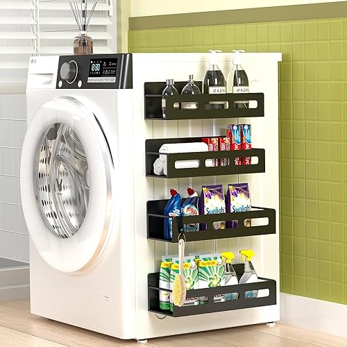 Miniatura 4 de Paquete de 4 estantes magnéticos para especias para refrigerador y horno microondas, organizador de especias para refrigerador con 4 ganchos