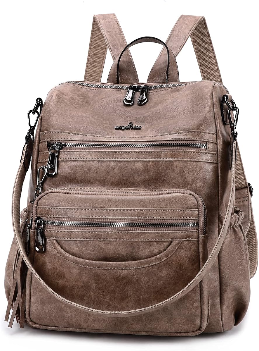 Angel Kiss Women's Backpacks & Purse - PU Leather Zipper Casual Backpacks & Shoulder Bags