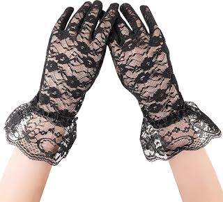 Black Lace Gloves for Women Short Lace Gloves Vintage Elegant Tea Party Glove 1920s Floral For Wedding Bridal Evening Dinner Prom Funeral