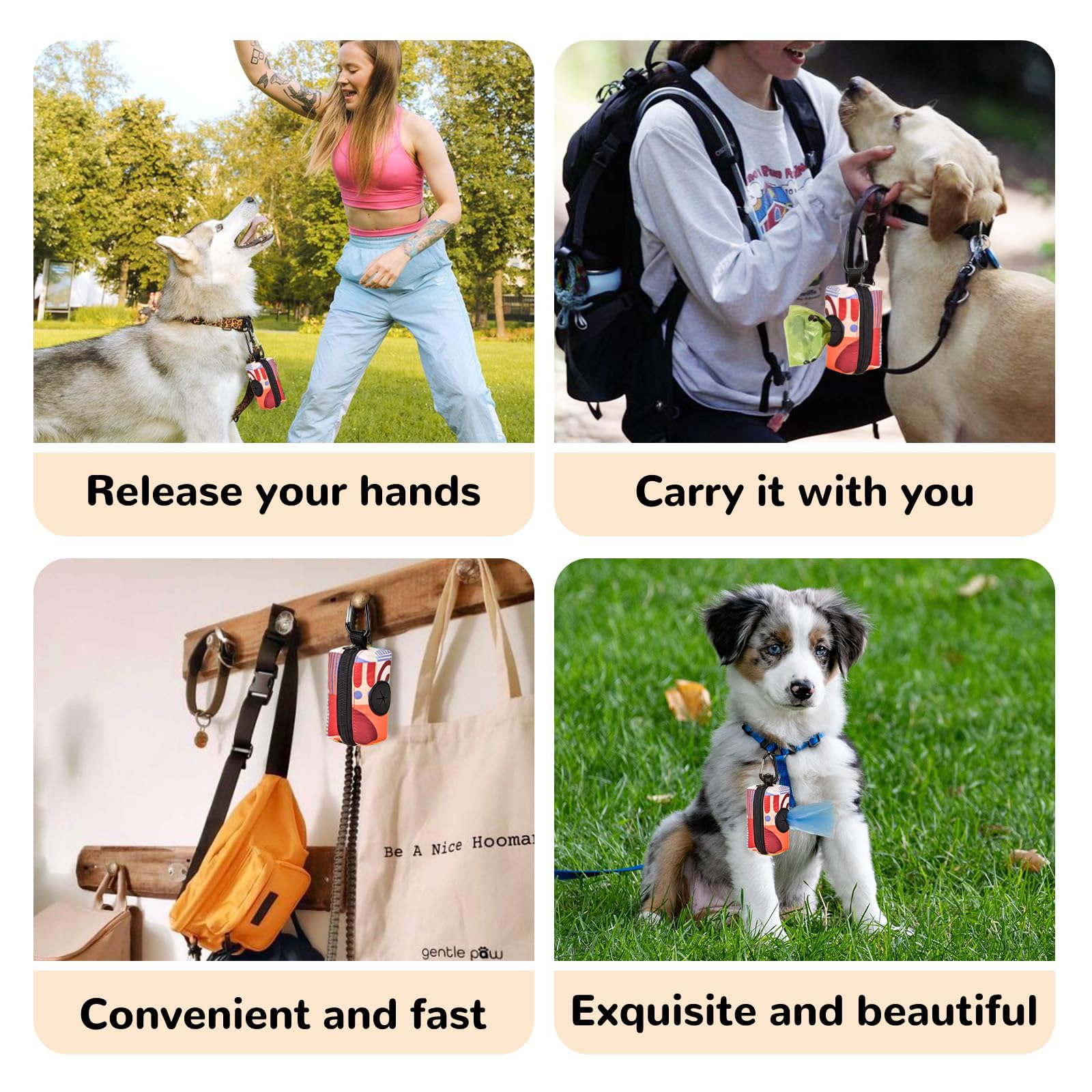ICEMOOD Dog Poo Bag Holder With Easy Dispensing Hole, Leash Attachment and Creative Fashion Print - Image 2
