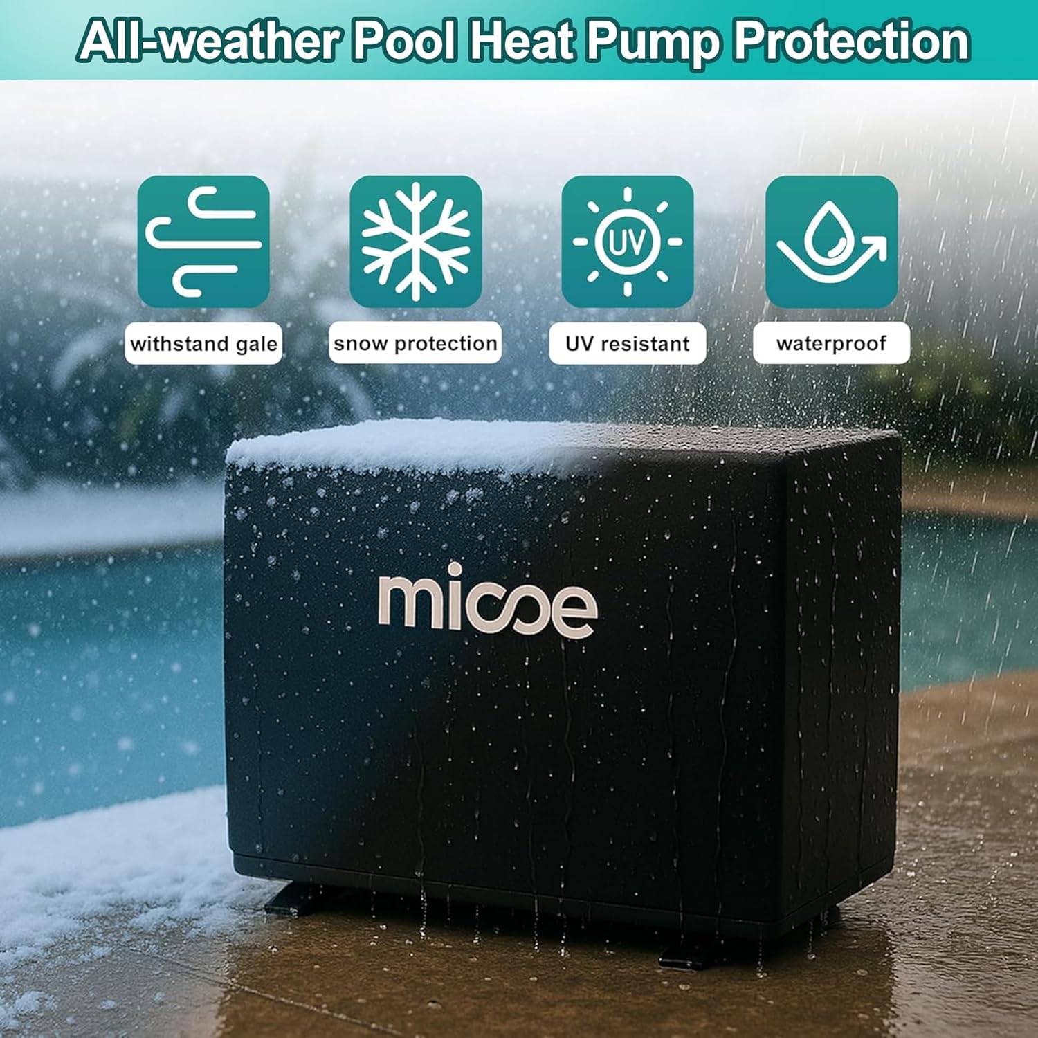Swimming Pool Heater Cover for Outside Units, PVC Coated 420D Heavy Duty Pool Heater Winter Cover, Waterproof UV Resistant Dustproof Heater Cover, Winter Protection 38.39”x15.94”x26.38” Black