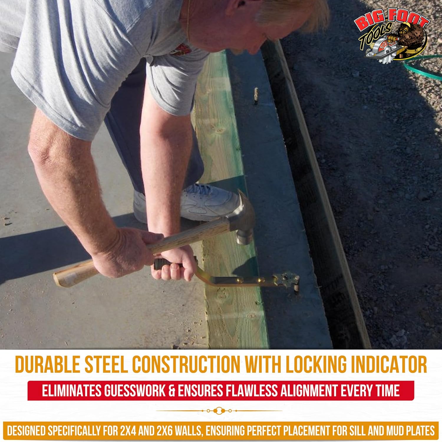 Big Foot Hand-Held Bolt Hole Marker - Precision Anchor Bolt Layout Tool for 2x4 & 2x6 Walls | Marks 1/2", 5/8", 3/4", 1", & 1-1/4" Bolts | Durable Steel Construction with Soft-Grip Handle (LA-BHMHH)