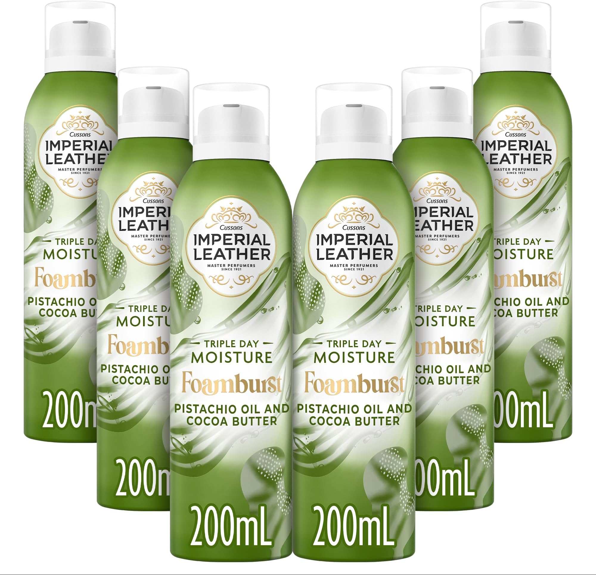 Imperial Leather Foamburst Triple Day Moisture Shower Gel, Pistachio Oil & Cocoa Butter Body Wash, Luxurious Foam Lather, Gentle Skin Care, Bulk Buy, Pack of 6 x 200ml