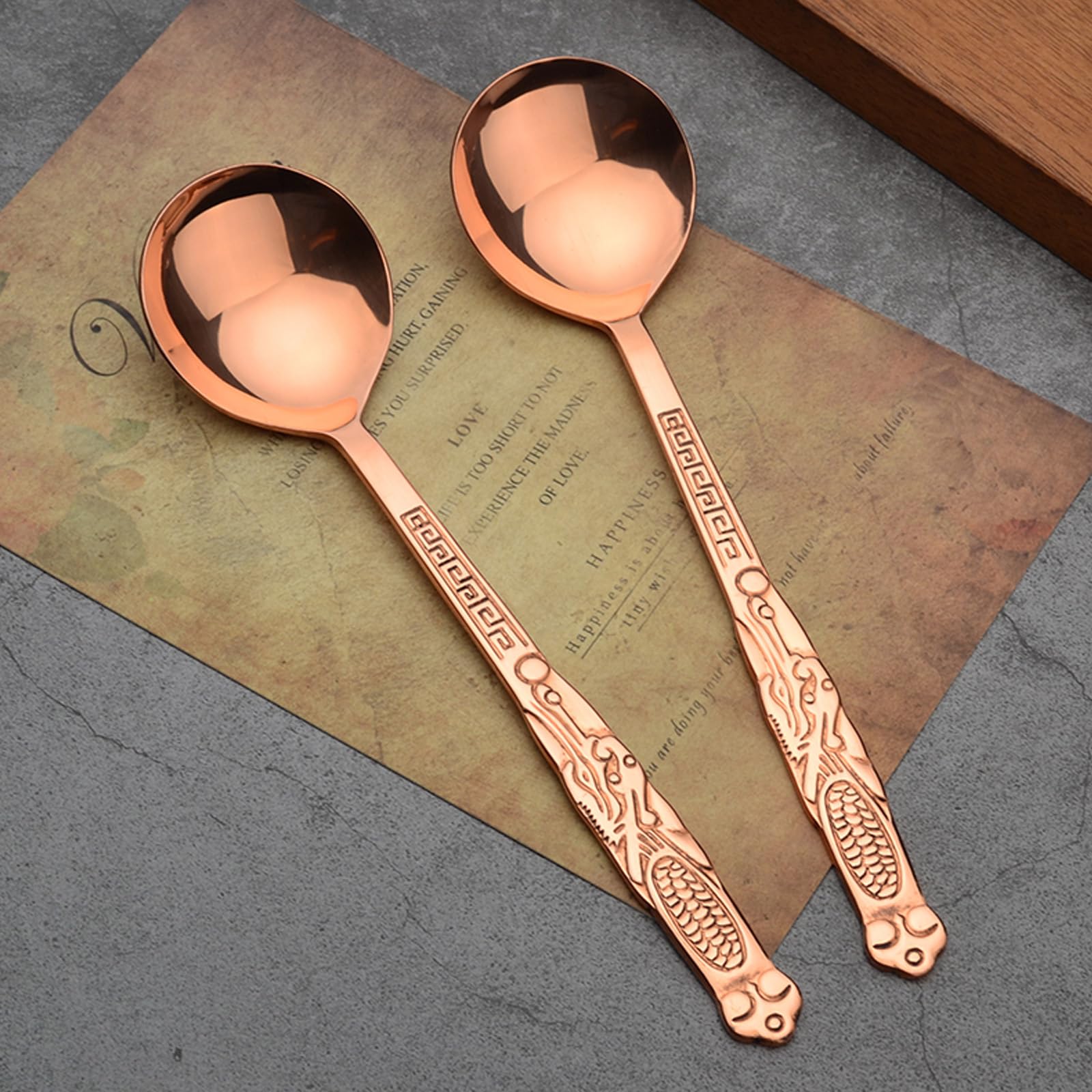 Łyżka w 100% z czystej miedzi, 19 cm kucie jako stara miedziana łyżka w stylu retro, odpowiednia do rodzinnych posiłków, restauracji, deserów, ciast, lodów (1)