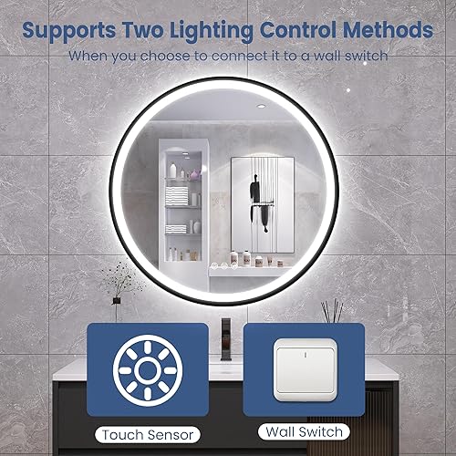 Miniatura 8 de Espejo LED para baño-con luces, 24" montado en la pared con altavoz Bluetooth, antivaho, brillo regulable de temperatura de 3 colores, resistente al