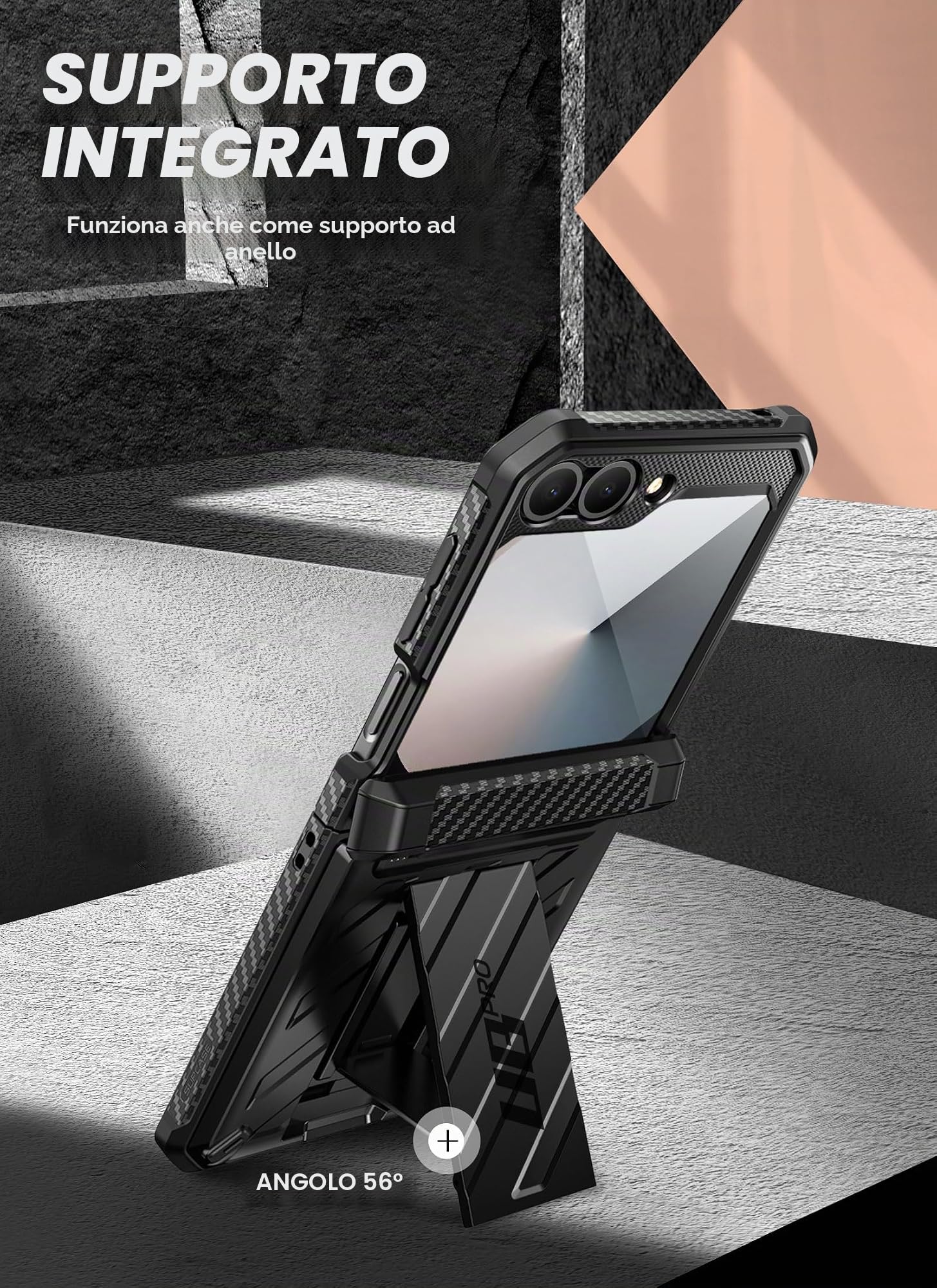 SUPCASE Cover per Samsung Galaxy Z Flip 6 con Supporto e Clip da Cintura, [Protezione Cerniera] [Protezione Schermo Anteriore] Custodia Protettiva Robusta a 360 Gradi (Nero)