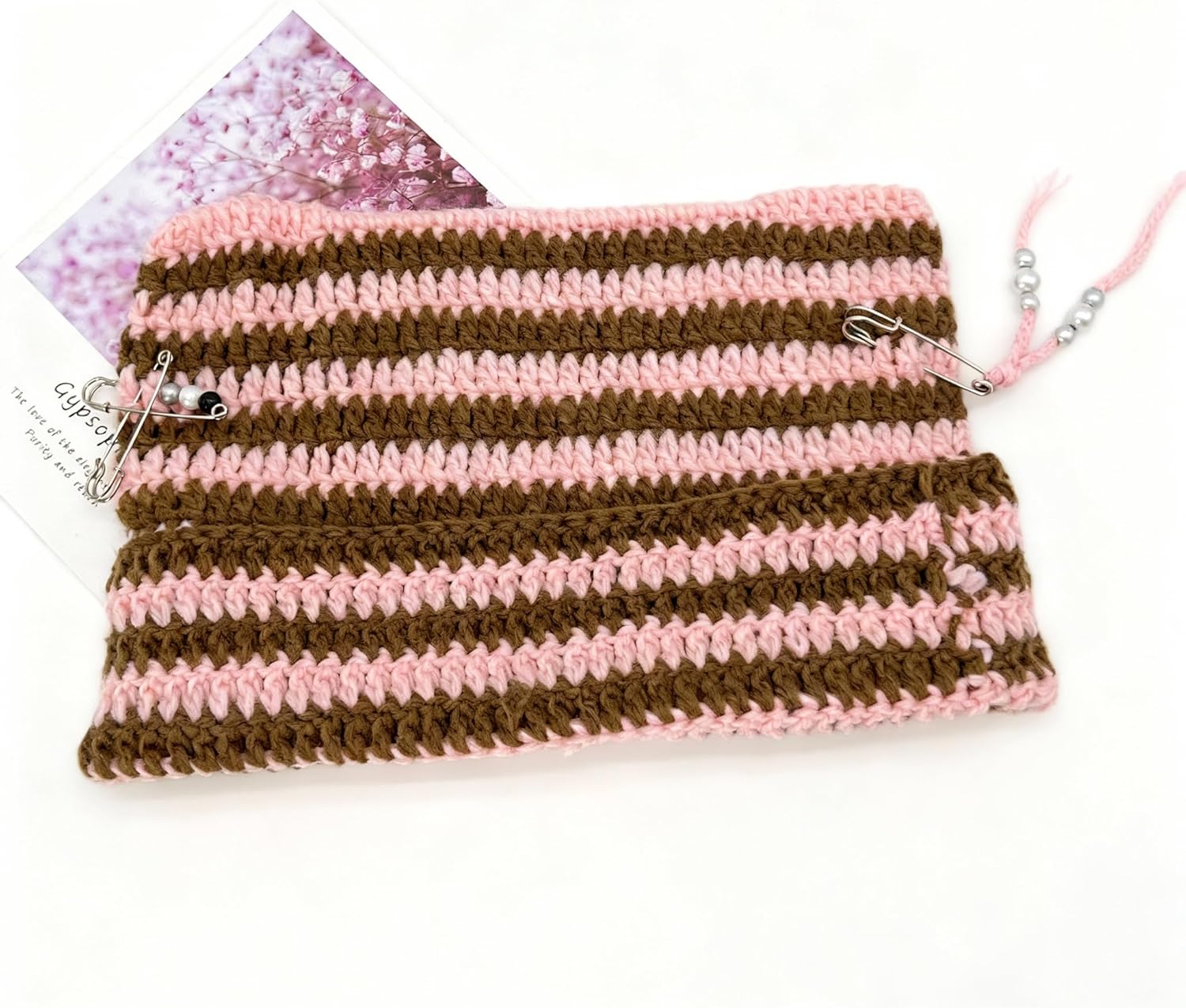 Cat Ear Beanie Hat for Women Y2K Striped Beanie with DIY Goth Accessories Slouchy Crochet Goth Hat Beanie with Ears - Image 3