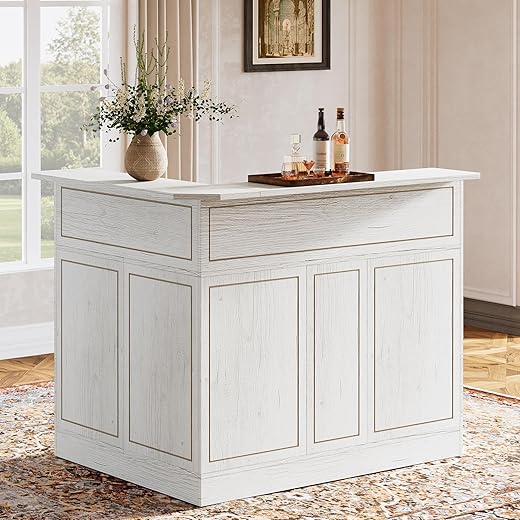 Tribesigns Bar Cabinet, L-Shaped Home Bar Table with Stemware Racks, 4-Tier Corner Bar Unit Liquor Wine Bar Table Reception Desk for Home Pub, White