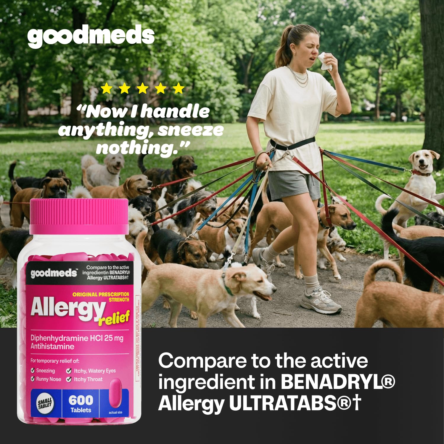 Allergy Medicine Antihistamine, Diphenhydramine HCl 25 mg | Children and Adults | Relieve Itchy Eyes, Runny Nose, Sneezing (25 mg, 600 Tablets) — Amazon image 3